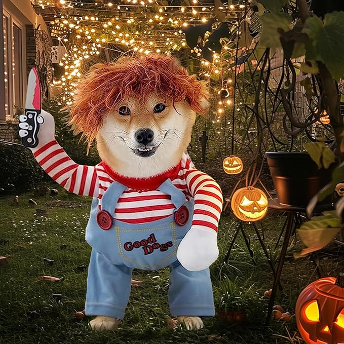 Dog Halloween Costumes, Deadly Doll- Chucky Dog Costume with Knife for Pets, Funny Costumes Halloween for Small Dogs [XS]