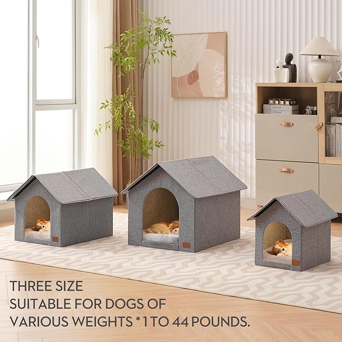 Indoor Dog House with Washable Plush Cushion - Medium Size, Suitable for Dogs & Cats Under 22 Pounds