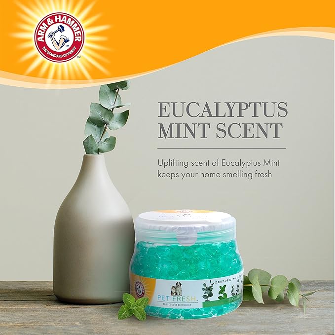 Arm & Hammer Pet Fresh Deodorizing Scented Gel Pearls | 12 oz Pet Odor Neutralizing Gel Beads with Arm & Hammer Baking Soda | Air Freshener Odor Eliminator in Eucalyptus Mint Scent