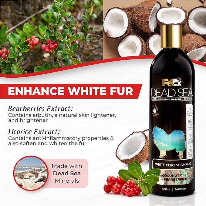 Ultra Premium Pet Care with Dead Sea Minerals - White Coat Shampoo - Shine and Brightness to White Coat, Keep Clean and Soft, Alcohol and Paraben Free, Suitable for Dogs & Cats