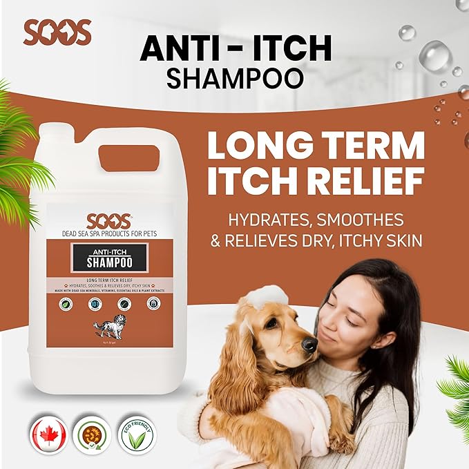 Soos Pet Anti-Itch Shampoo for Dogs with Vitamins Essential Oils Natural Ingredients Soothes Itching Clean Fur - 1x (4L Gallon)