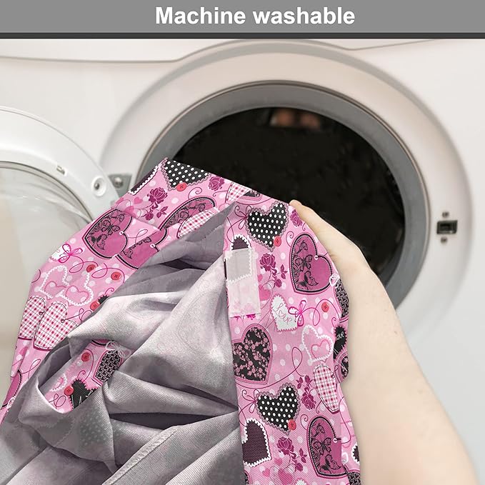 Lunarable Hearts Dog Crate Cover, Sewing Themed Love with Polka Dots Valentine's Day Inspired Image, Easy to Use Pet Kennel Cover for Medium Large Dogs, 42 Inch, Pink Black White