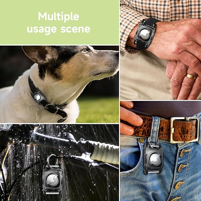 IP68 Waterproof Airtag Case for Dog Collar [1 Pack] Airtag Dog Collar Holder Hard TPU Full Protection Airtag Holder with Removable Handle Cat Dog GPS Tracker Anti Loss air tag Cover（Black）