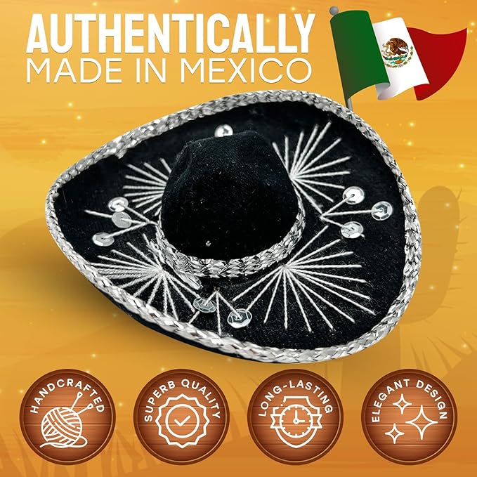 Mini Mariachi Hat 6 inch Black Sombrero for Fiesta Themed Parties for Small Dog/Cat Costume