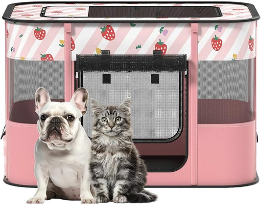 Dog and CAT pop Play Pen,Pets Houses for Dogs and Cats,Indoor&Outdoor Exercise Pen Dog Tent Puppy Playground Large (L, Pink)