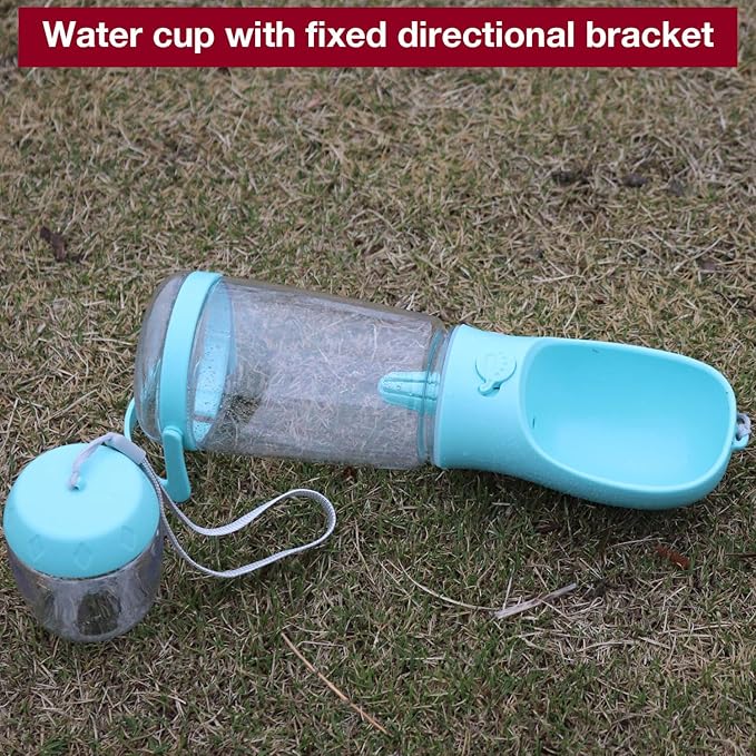 Dog Water Bottle with Food Container Holder, Travel Puppy Drinking Bowl, Portable Pet Water Dispenser, Patented Design, Food Grade Plastic 19 oz Water Bottle+100g Snack cans