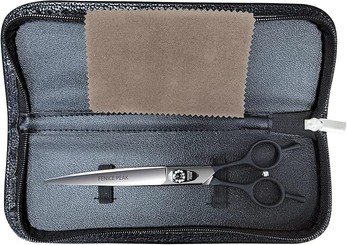 Fenice 7.5" Professional Grooming Scissors for Dogs, Made of Japanese Stainless Steel, Curved Shears (Black)