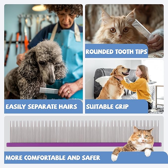 8.5 Inch Dual Tooth Pet Comb for Mats and Tangles，Poratable Grooming Dematting Comb for Indoor long-haired cats and dogs,Pet Family Supplies,Removing Tangles,Knots,Undercoat and Excess Hair