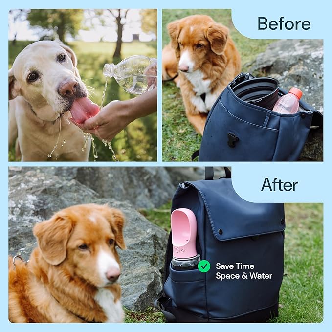 MalsiPree Leak Proof Travel Dog Water Bottle - 12 oz Navy Blue Portable & Lightweight Dog Water Bowl Dispenser - Food Grade Plastic - Puppy Essentials Dispenser Bottle - Pet Road Trip Essentials