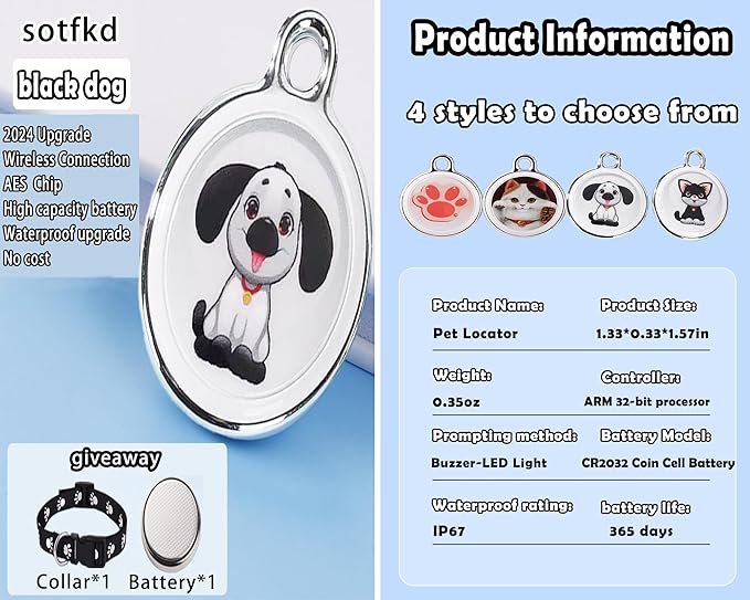 Dog Tracker-Airtag Dog Collar-Android Airtag-GPS Tracker for Dogs-Pet Tracker | Android and iOS Universal | No Charging Required | No Monthly Fee | Works with Any Collar