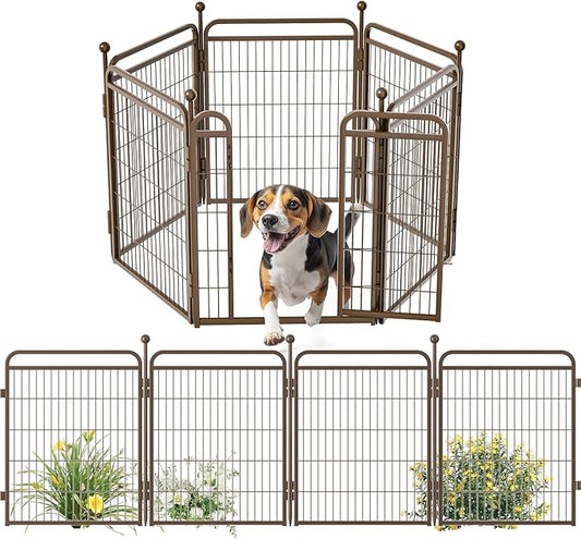 Gardner Pet Dog Playpens, 32" H 6 Panels Dog Pen Outdoor/Indoor Dog Fence Exercise Pen for Small/Medium/Large Dogs, Foldable Pet Play Yard Gate with Gravity Automatic Lock, Pet Playpen, Brown
