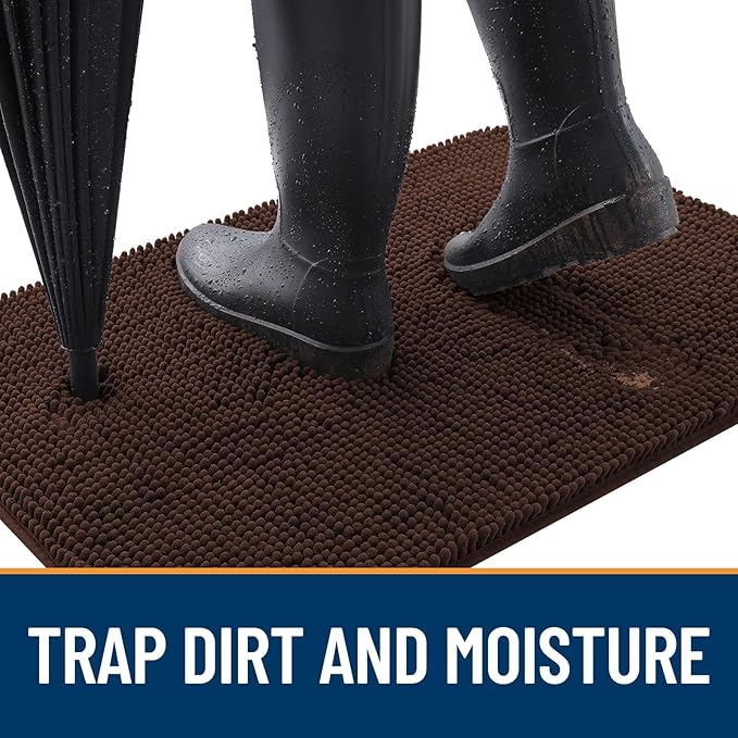 OLANLY Dog Door Mat for Muddy Paws 30x20, Absorbs Moisture and Dirt, Absorbent Non-Slip Washable Mat, Quick Dry Chenille, Mud Mat for Dogs, Entry Indoor Door Mat for Inside Floor, Brown