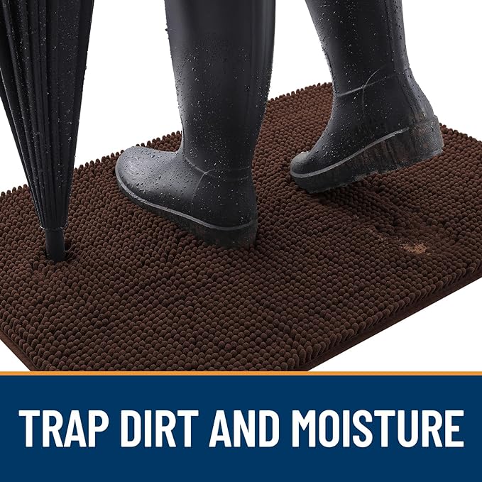 OLANLY Dog Door Mat for Muddy Paws 36x24, Absorbs Moisture and Dirt, Absorbent Non-Slip Washable Mat, Quick Dry Chenille, Mud Mat for Dogs, Entry Indoor Door Mat for Inside Floor, Brown