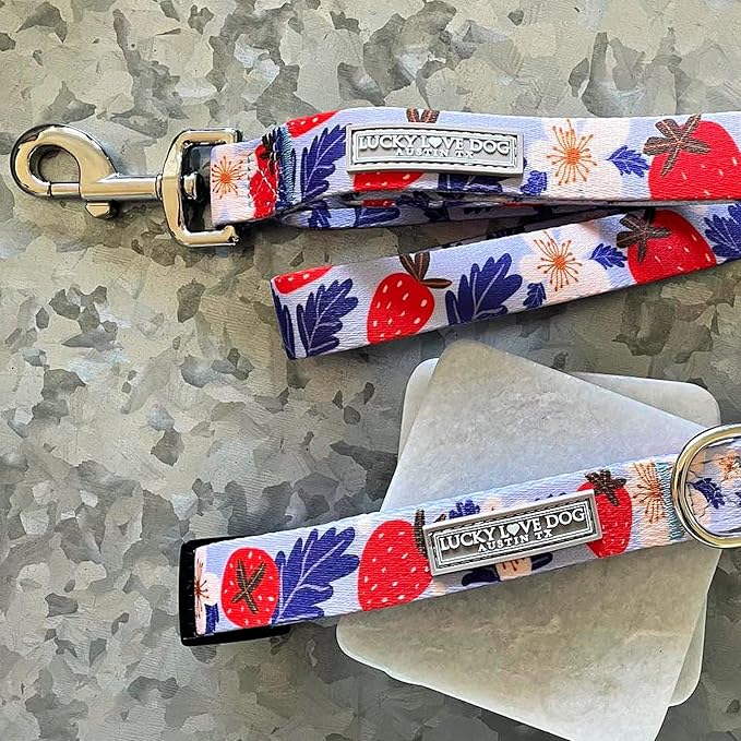 Lucky Love Dog Collar Combo Set, Strawberry Cute Girl Dog Collar and Leash Set, Dog Collar and Leash Set for Large Dogs, Part of Purchase Donated to Rescue (Large, Sweet Berry, Combo)