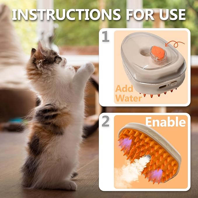 Cat Steam Brush, 4 in 1 Steam Brush for Cats, Pet Hair Steamy Brushes for Massaging and Cleaning Shedding Pets, Rechargeable Cat Brush with Steam for Long & Short Haired Cats and Dogs (orange)