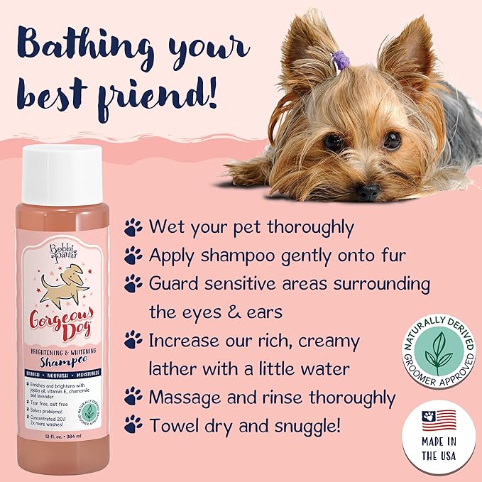 Bobbi Panter Gorgeous Dog Shampoo for Brightening & Whitening - Natural Ingredients, Tear-Free, Paraben-Free, pH-Balanced, 20:1 Concentrated Formula, Peach Scent, 13 oz. (Case of 12)