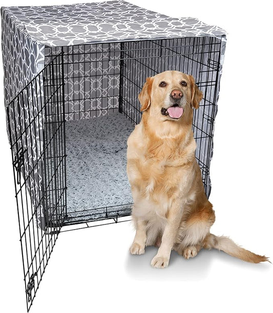 Dog Crate Cover 42 Inch | Pet Kennel Cover Fits Most Standard 1 to 3-Door Wire Dog Crates | Liquid Repel, Wrinkle Less, Machine Wash & Dry | Stylish Fabric Pattern for Home Decor