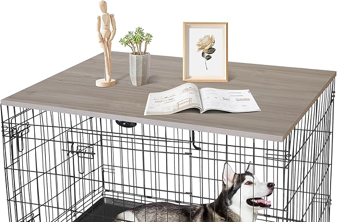 Deblue Dog Crate Table Topper, Dog Kennel Table Topper for 48 Inches Cage, Rustic Style Decorative Dog Crate Table Topper for 48 Inches Wire Crate - Grey
