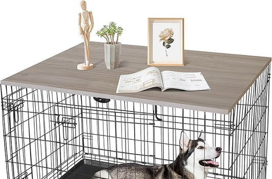 Deblue Dog Crate Table Topper, Dog Kennel Table Topper for 48 Inches Cage, Rustic Style Decorative Dog Crate Table Topper for 48 Inches Wire Crate - Grey