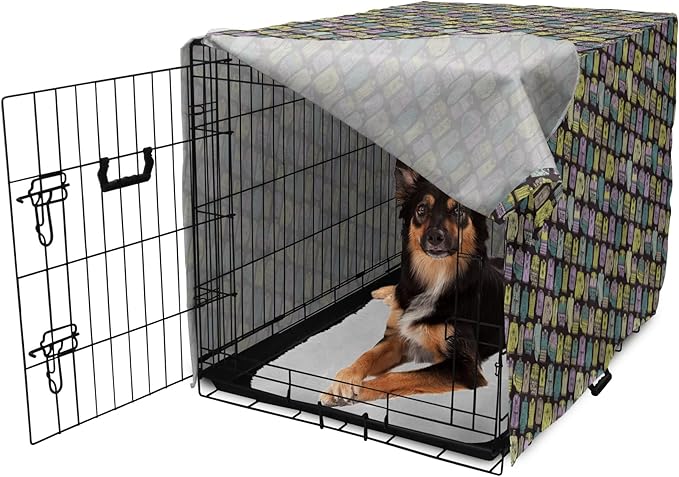 Ambesonne Fashion Dog Crate Cover, Diagonal Vintage Knitted Clothing Outfits Autumn Spring Winter Seasons, Easy to Use Pet Kennel Cover for Medium Large Dogs, 36 Inch, Dark Brown Multicolor
