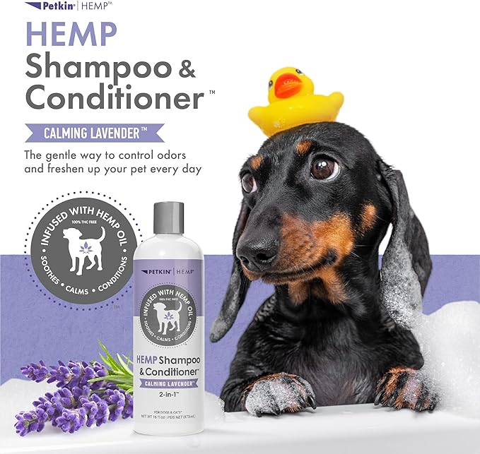 Petkin Hemp Shampoo & Conditioner for Dogs and Cats – with Hemp Oil & Calming Lavender Extract, 16 fl oz – Soothes, Calms & Conditions, Keeps Pet Smelling Great – for Home and Travel