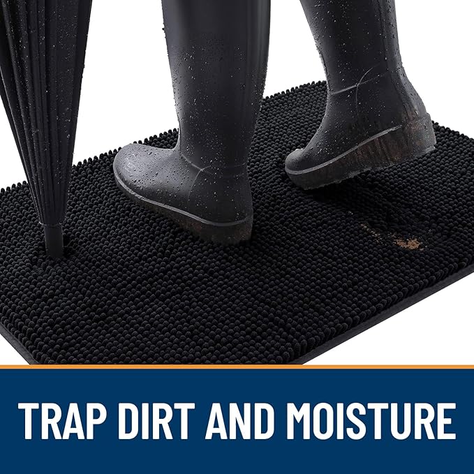 OLANLY Dog Door Mat for Muddy Paws 24x16, Absorbs Moisture and Dirt, Absorbent Non-Slip Washable Mat, Quick Dry Chenille, Mud Mat for Dogs, Entry Indoor Door Mat for Inside Floor, Black