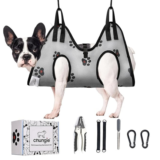Dog Grooming Hammock for Medium Dogs – Dog Restraint for Nail Trimming with Pet Nail Clipper – Dog Sling for Grooming, Dog Hammock for Nail Cutting & Grooming Harness (Legs Spacing:11-14”)/Max W:45lb)