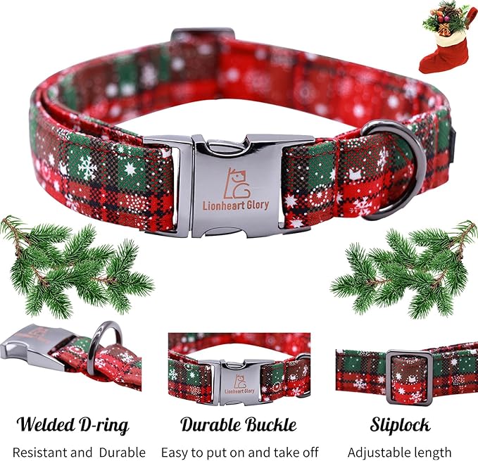 Lionheart glory Christmas Plaid Dog Collar, Dogs Collar Adjustable Soft and Comfortable Dog Collars for Medium Dogs Girl or Boy Pet Gift Fall Collar Dog Collar