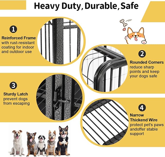 Dog Kennel Indoor, 36 Inch Dog Crate Heavy Duty, Escape Proof Dog Cage Kennel with Removable Tray for Small Dogs, High Anxiety Crate with Lockable Wheels and 3 Doors