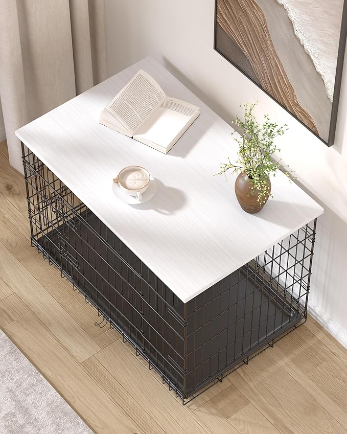 Piskyet Dog Crate Topper Wood Countertop for 48 42 36 30 24 inch Dog Cage, Dog Crate Cover,Dog Kennel Topper(Crate Not Include) (White, for 24 Inch Crate)