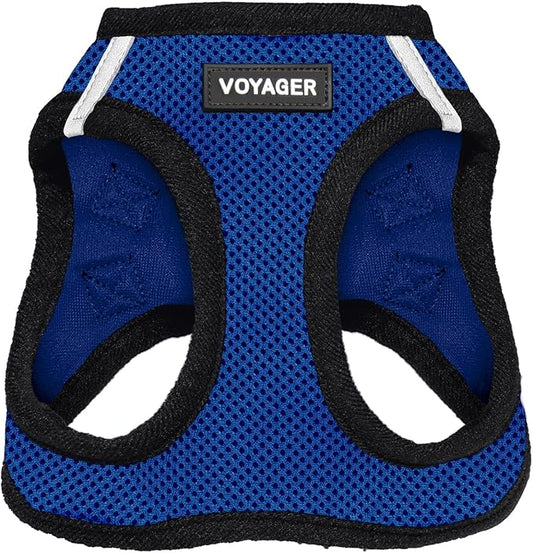 Voyager Step-in Air Dog Harness - All Weather Mesh, Reflective, No Pull Harness for Small, Medium Dogs, Cats - Secure with Hook & Loop Fastener, Buckle, Double D-Rings - Royal Blue/Black Trim, XXS