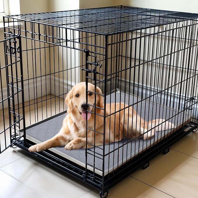 Metal Dog Crate Tray 41.7" x 27.5" Stainless Steel Metal Replacement Tray for Dog Crate, Heavy Duty Chew Proof and Crack Proof Pet Kennel Tray, with a Dog Mat