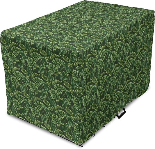 Lunarable Hunter Green Dog Crate Cover, Tropical Palm Leaves Exotic Plants Hawaiian Trees Jungle Natural Design, Easy to Use Pet Kennel Cover for Medium Large Dogs, 36 Inch, Fern Green