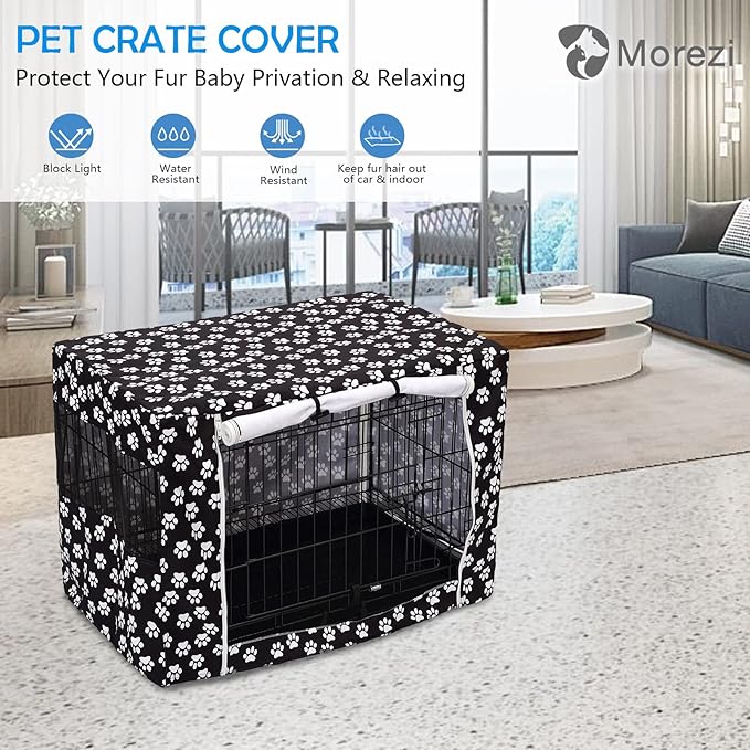 Dog Crate Cover Kennel Dogs Covers fits Small Medium Large crates cage Heavy Nylon Waterproof soundproof Indoor Outdoor - Cover only - Black paw - 42 inch