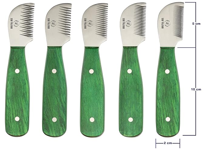 Bee Dog Grooming Coat Stripping Knife Stripper Trimmer Tool Wooded Handle Stripping Knives Set of 5 in Stainless Steel Non-Slip Tools for Grooming Dogs (GREEN)