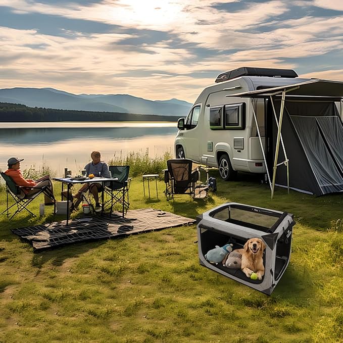 Dog Crate,30x21x21 Inch Large Dog Crate for Large or Medium Dogs, Portable and Foldable Design of Dog Cage, Perfect for Travel or Home Use, Dog Kennel with 3-Door and Durable Mesh Windows, Grey