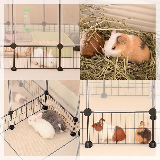 DINMO Rabbit Playpen, Guinea Pig Cages, Hamster Cages, Iron Net Bottom Design for Small Animal, Bunny, Ferret, Hedgehog, DIY, Expanded, Portable, Exercise Fence, 61.4 x 25.4 x 22.3 Inches