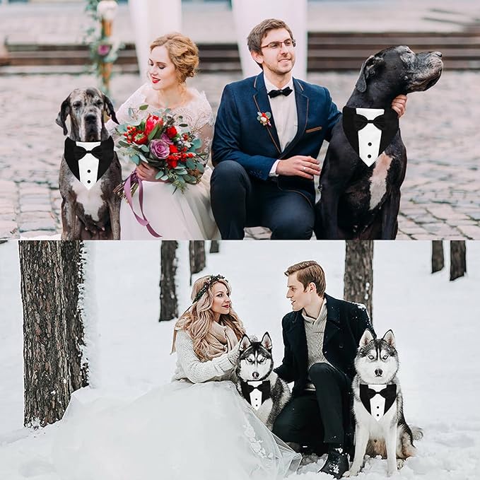 Dog Tuxedo Suit Wedding Bandana Collar with Bow Tie, Adjustable Formal Dog Tux, Engagement Birthday Tuxedo for Small Medium Large Dogs Pets (Small: Neck 12.5”-21”)