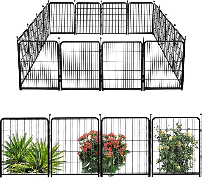 Garden Fence 36 Inch 14 Panels Without Gate,Be Suitable for Inside and Outside,Low Threshold Total 31 Ft(l) Garden Fence for Yard and Dog, Black Dog Pen Wide Door