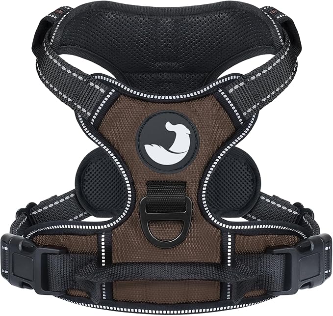 Joytale No Pull Dog Harness Medium Sized Dog, Reflective Pet Vest with Front Clip, Adjustable Soft Padded Harnesses with Easy Control Handle for Training and Walking, Brown, M