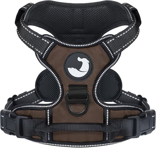 Joytale No Pull Dog Harness Medium Sized Dog, Reflective Pet Vest with Front Clip, Adjustable Soft Padded Harnesses with Easy Control Handle for Training and Walking, Brown, M