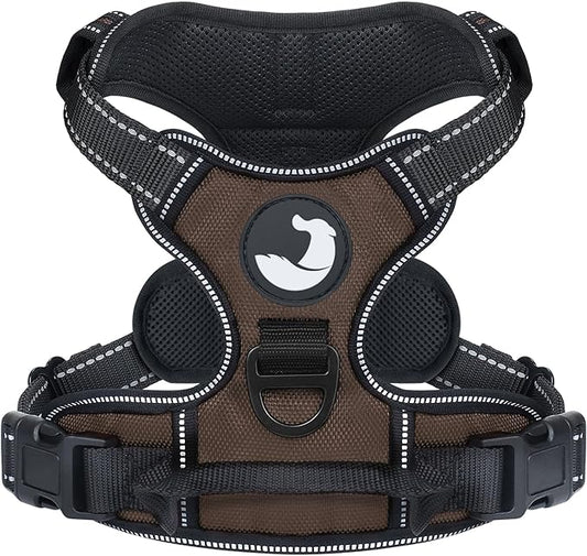 Joytale No Pull Dog Harness for Extra Large Dogs, Reflective Pet Vest with Front Clip, Adjustable Soft Padded Harnesses with Easy Control Handle for Training and Walking, Brown, XL