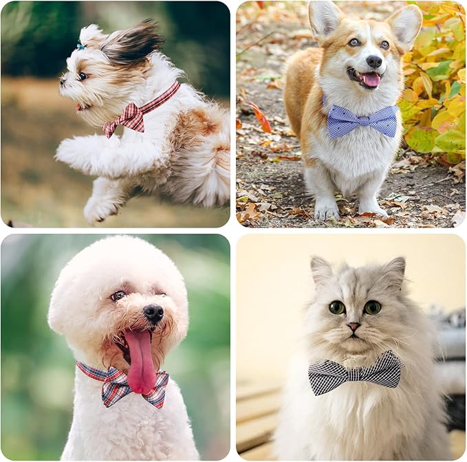 Segarty Puppy Bow Ties, 10 PCS Dog Bowtie Collar Bulk Holiday Cat Collar Grooming Bows for Pet Photography Festival Party Neck Wear Gift, Cute and Plaid Patterned