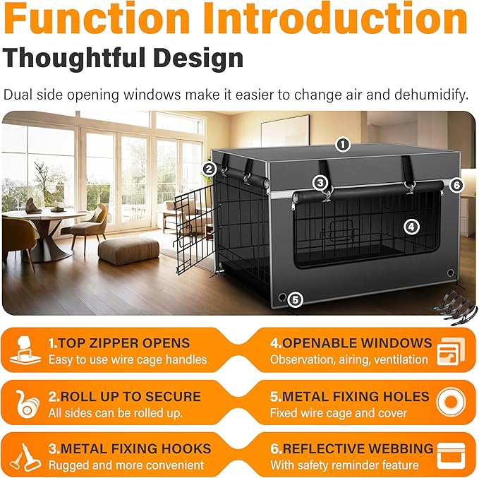 Dog Crate Cover 36 Inch Insulated & Breathable Chew-Proof – Heavy-Duty Dog Cage Cover for Sun/Rain Protection, Universal Fit Wire Crates, Anxiety Relief, Gray(Cover Only)