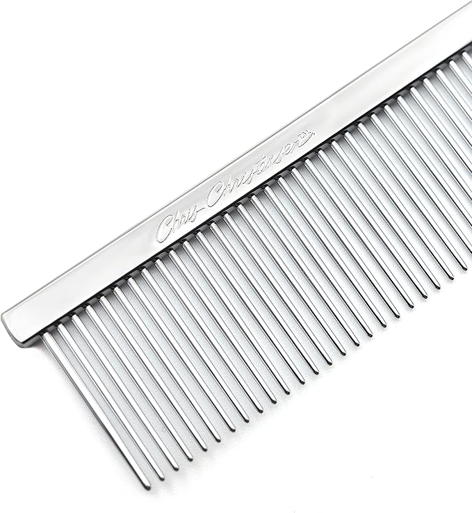 Chris Christensen 9in Coarse Poodle Butter Comb, Groom Like a Professional, Rounded Corners Prevent Friction and Breakage, Solid Brass Spin with Steel Teeth, Chrome Finish