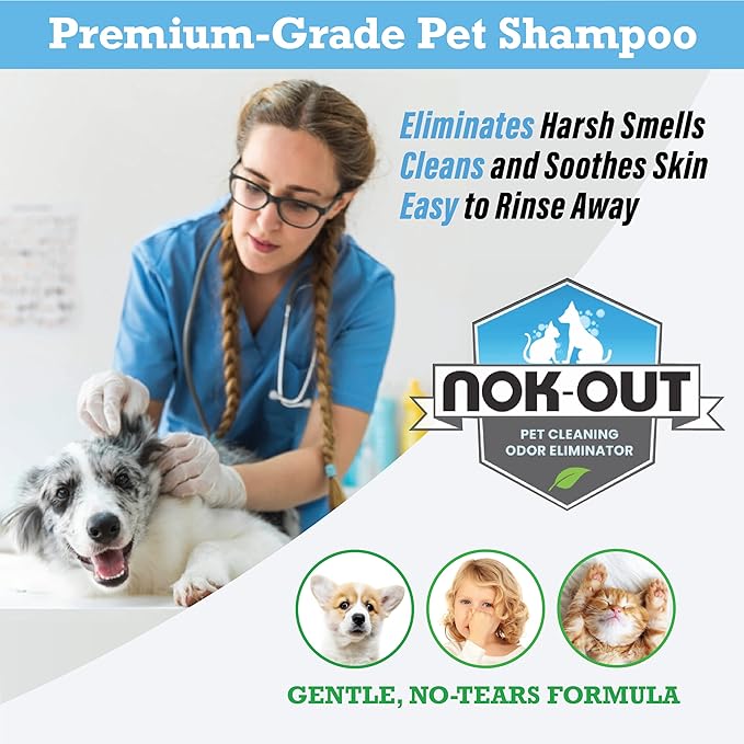 Nok-Out Premium Grade Pet Shampoo for Dogs and Cats, Veterinary Strength and Odor Eliminator Formula, 20 Ounce Bottle