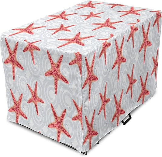 Lunarable Starfish Dog Crate Cover, Tropical Ocean with Sea Bubbles on Wavy Spiral Backdrop, Easy to Use Pet Kennel Cover for Medium Large Dogs, 36 Inch, Dark Coral Salmon