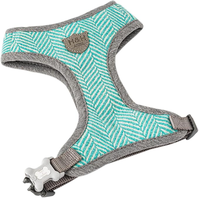 HUGO & HUDSON Dog Harness, No-Pull Anti Choke Tweed Harness Vest, Aqua Herringbone, M