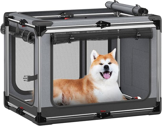 Collapsible Dog Crate: 30 Inch Foldable Soft Sided Dog Crate for Medium Dogs, Portable Dog Travel Kennel with Soft Mat for Indoors & Outdoors, Grey