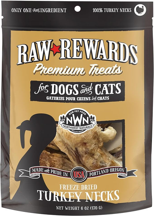 Northwest Naturals Raw Rewards Freeze-Dried Turkey Neck Treats for Dogs and Cats - Whole Neck - Healthy, 1 Ingredient, Human Grade Pet Food, All Natural - 6 Oz